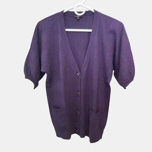 Talbots Cashmere Angora Blend Cardigan Sweater Medium Purple Angora Short Sleeve